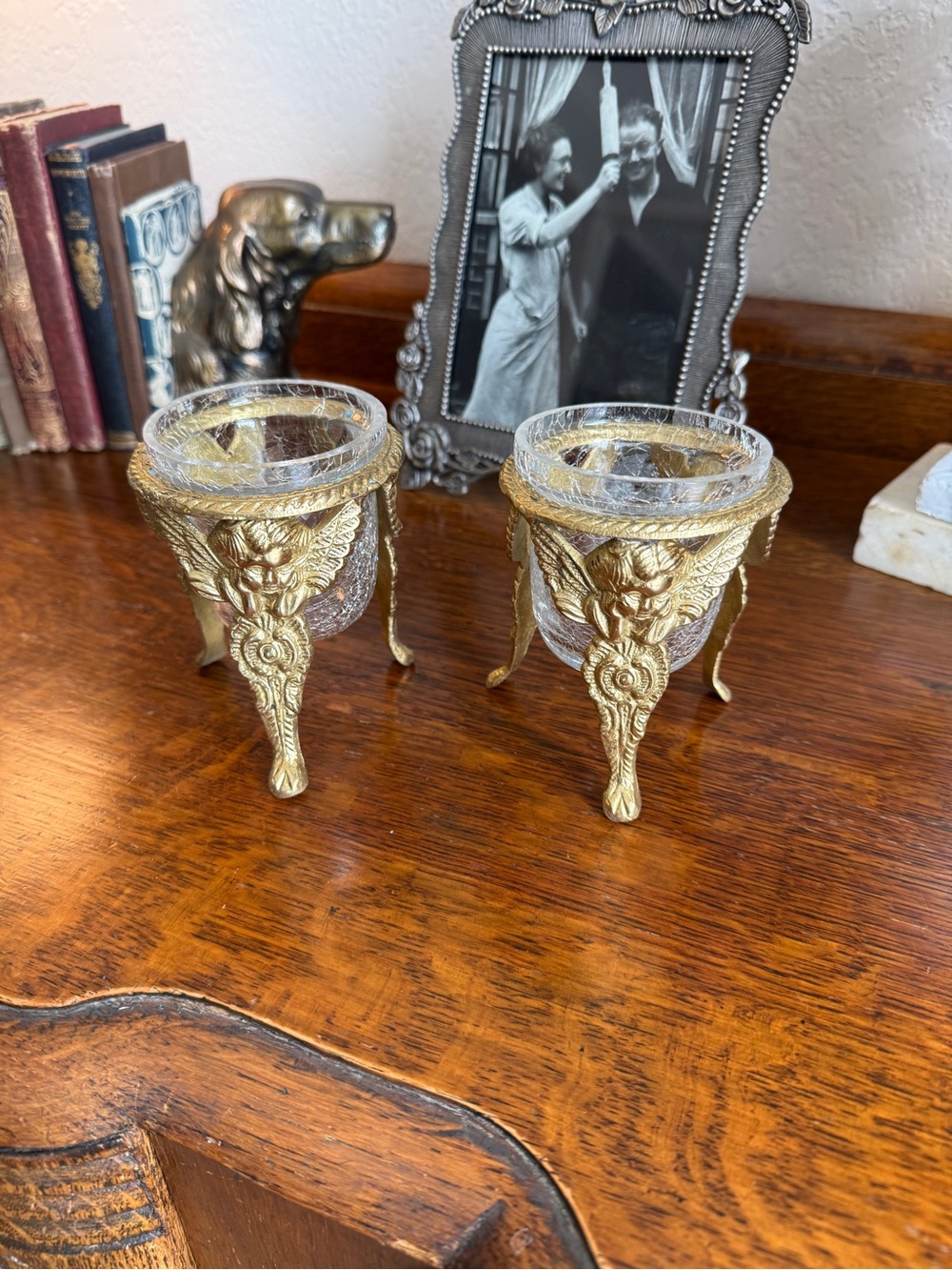 Vintage Brass and Glass Angel Votive Holders - Set of 2 - Picture 11 of 14